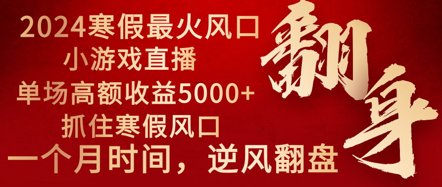 2024年最火寒假风口项目 小游戏直播 单场收益5000+抓住风口 一个月直接提车-创客项目库