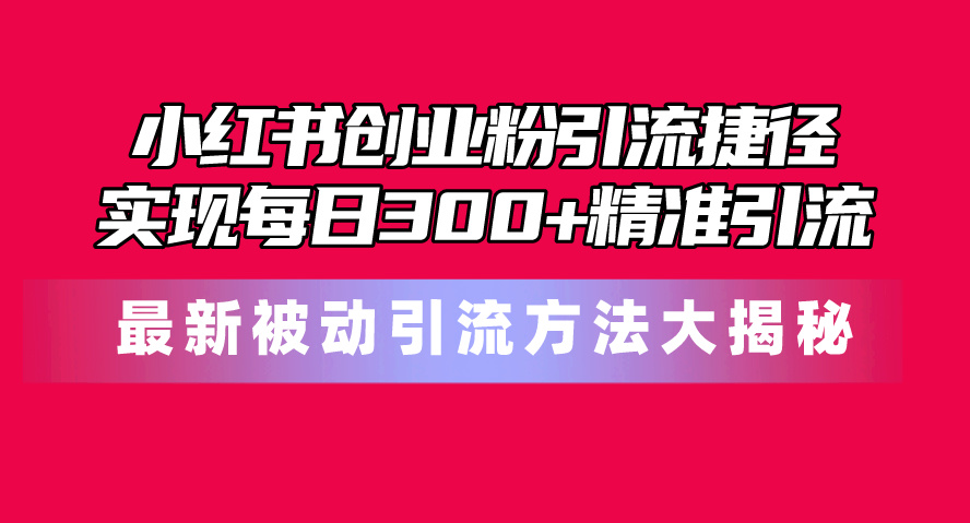 小红书创业粉引流捷径！最新被动引流方法大揭秘，实现每日300+精准引流-创客项目库