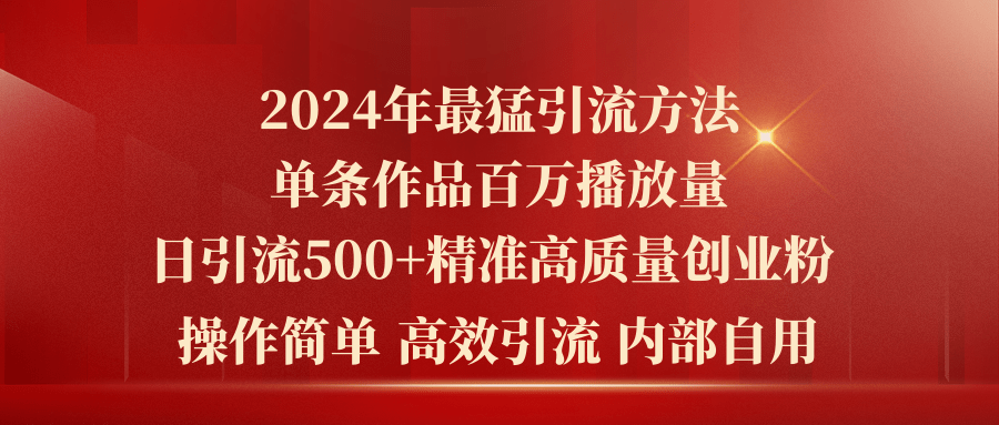 2024年最猛暴力引流方法，单条作品百万播放 单日引流500+高质量精准创业粉-创客项目库