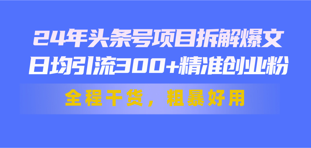 24年头条号项目拆解爆文，日均引流300+精准创业粉，全程干货，粗暴好用-创客项目库