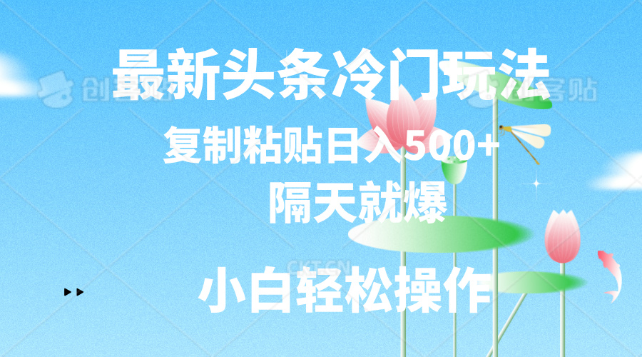 最新头条冷门玩法，隔天就爆，复制粘贴日入500+-创客项目库