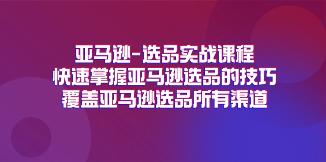 亚马逊-选品实战课程，快速掌握亚马逊选品的技巧，覆盖亚马逊选品所有渠道-创客项目库