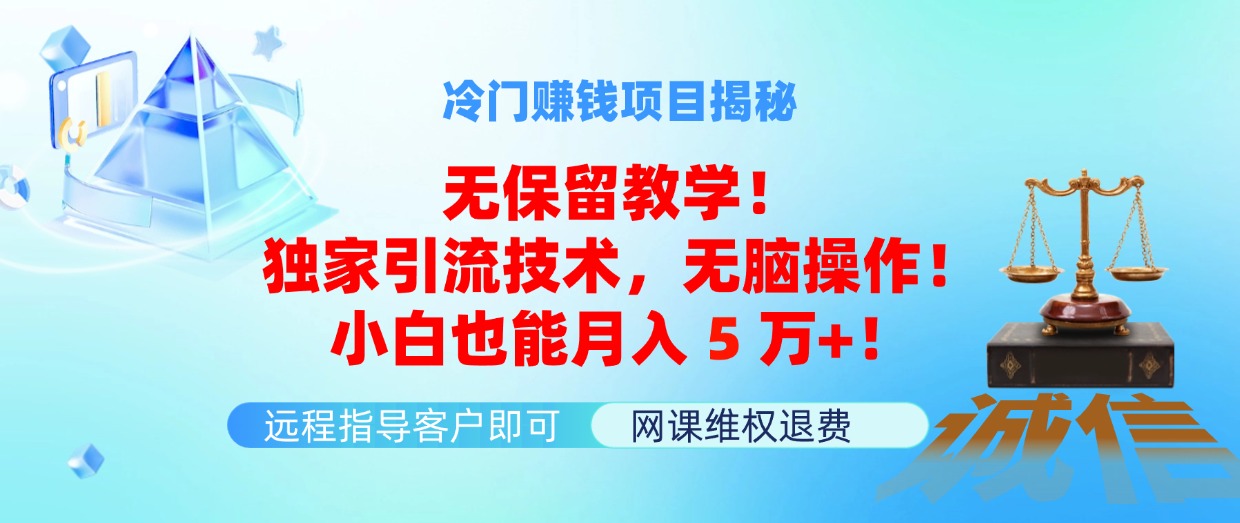 冷门赚钱项目无保留教学！独家引流技术，无脑操作！小白也能月入5万+！-创客项目库