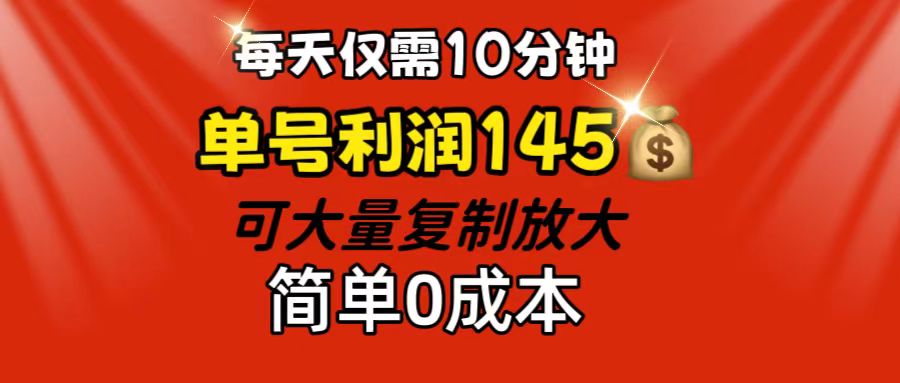 每天仅需10分钟，单号利润145 可复制放大 简单0成本-创客项目库