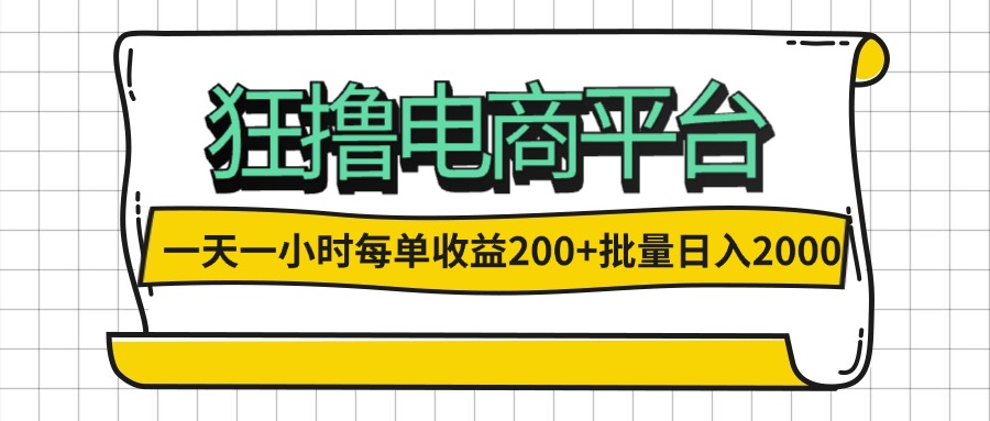 一天一小时 狂撸电商平台 每单收益200+ 批量日入2000+-创客项目库