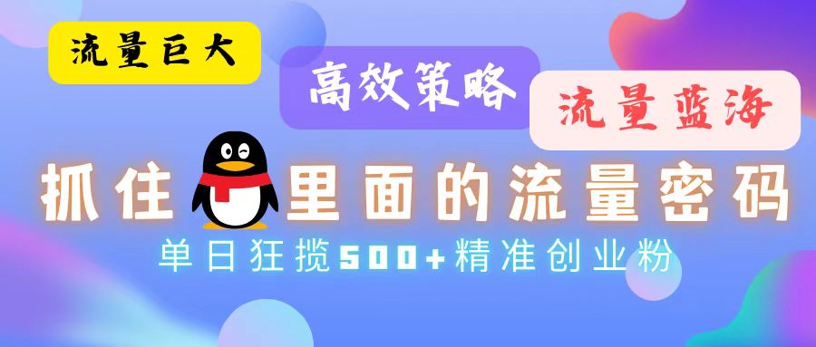 流量蓝海，抓住QQ里面的流量密码！高效策略，单日狂揽500+精准创业粉-创客项目库