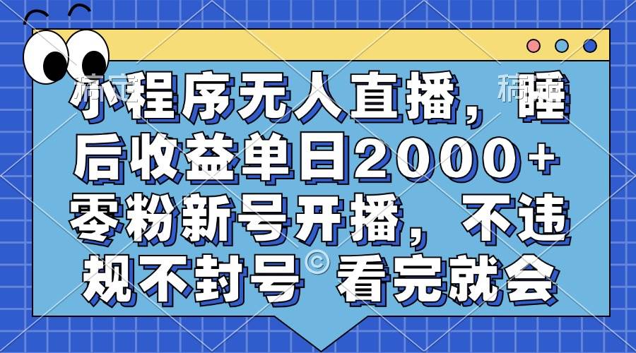 小程序无人直播，睡后收益单日2000+ 零粉新号开播，不违规不封号 看完就会-创客项目库