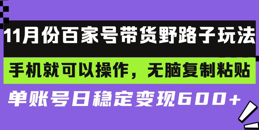 百家号带货野路子玩法 手机就可以操作，无脑复制粘贴 单账号日稳定变现…-创客项目库